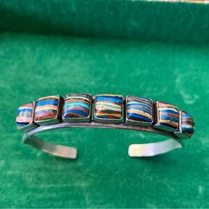 Jay King DTR Mine Finds Rainbow Calsilica Sterling Silver 925 Cuff Bracelet